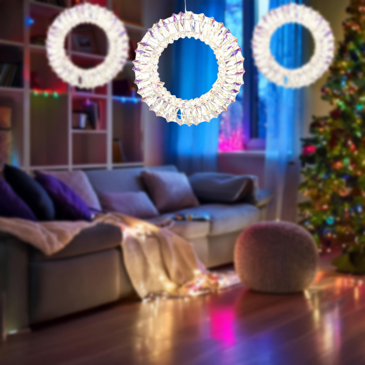 Corona metálica luminosa 50 micro LED diseño retorcido 30x6x30cm (3)