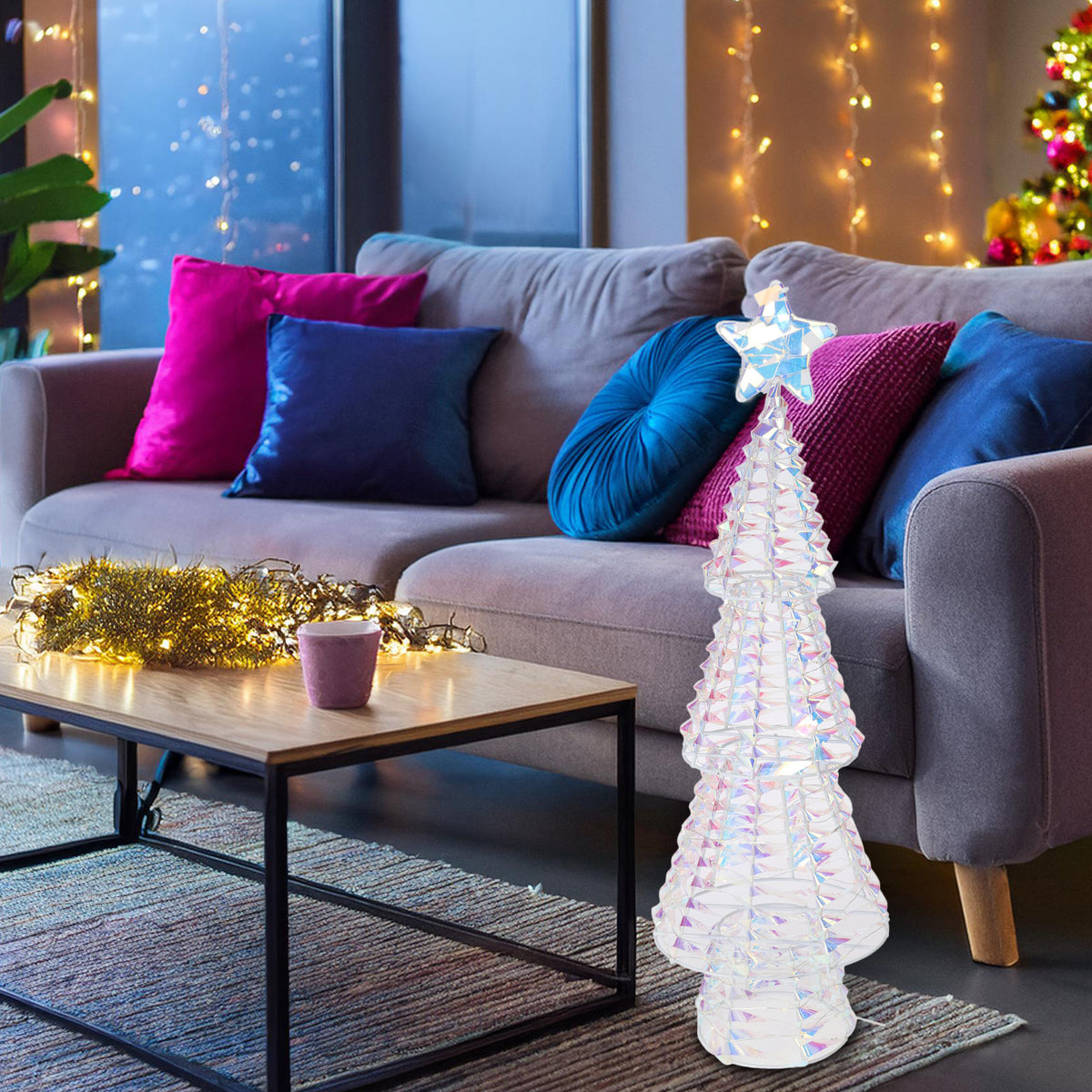 Árbol metálico decorativo 200 micro LED diseño retorcido H70cm (3)