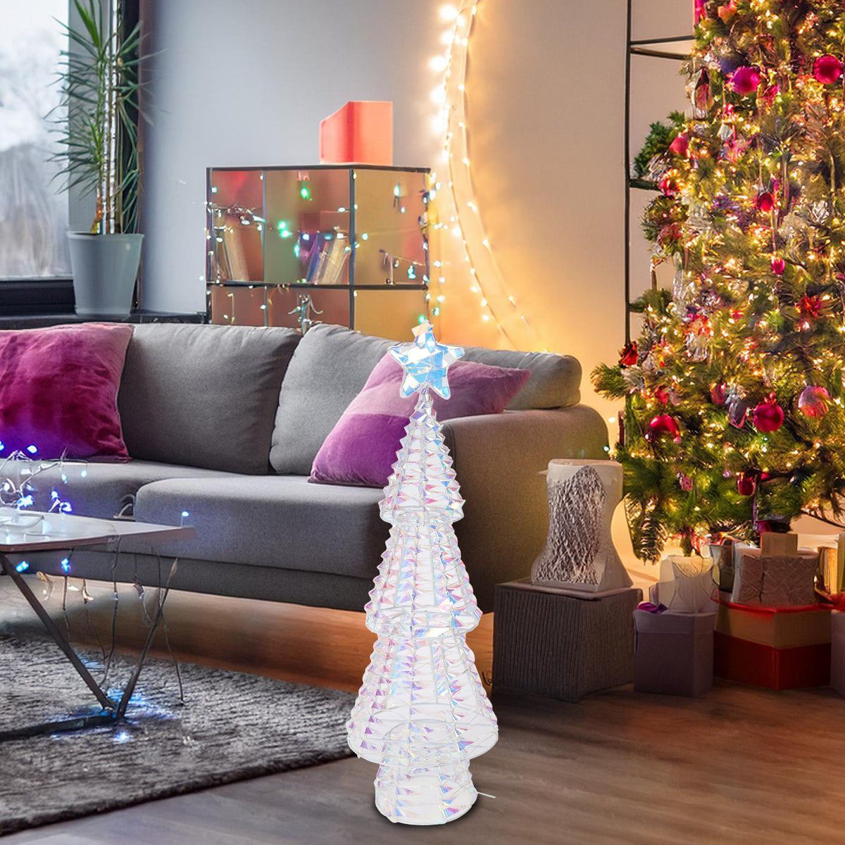 Árbol metálico decorativo 200 micro LED diseño retorcido H70cm (4)