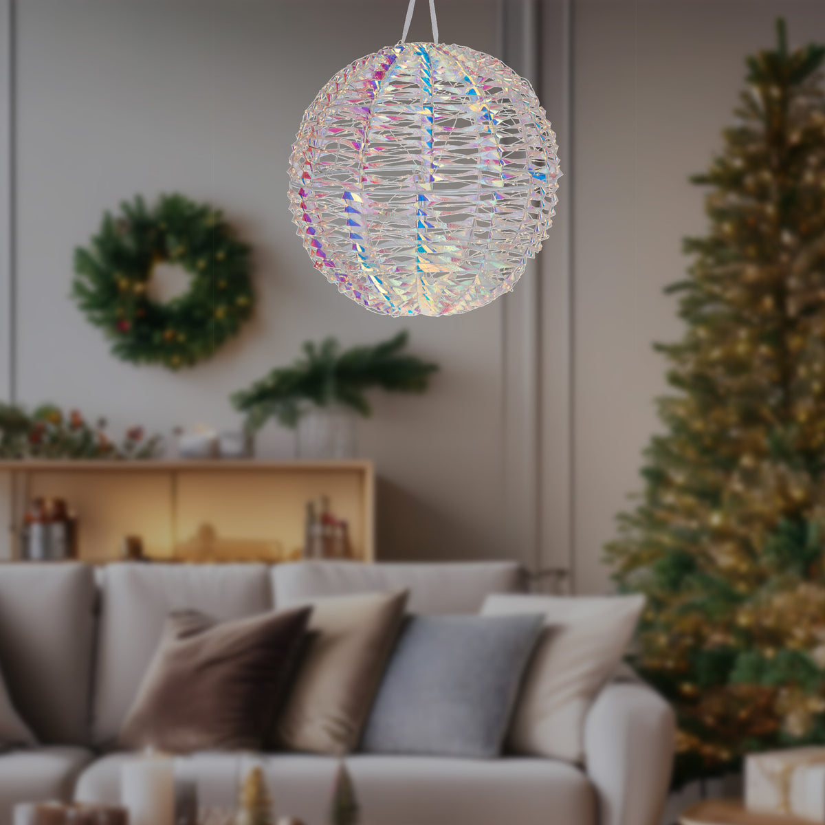 Bola metálica luminosa 720 micro LED arco iris retorcido Ø40cm (3)