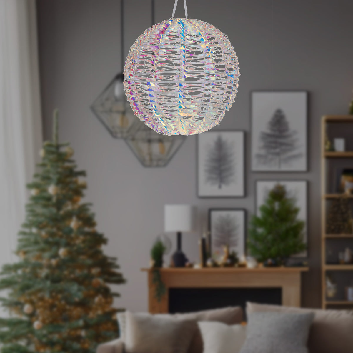 Bola metálica luminosa 720 micro LED arco iris retorcido Ø40cm (4)
