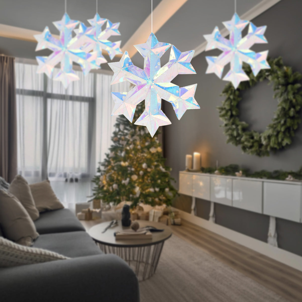Copo de nieve luminoso 30 luces LED arco iris 27x5x27cm (3)