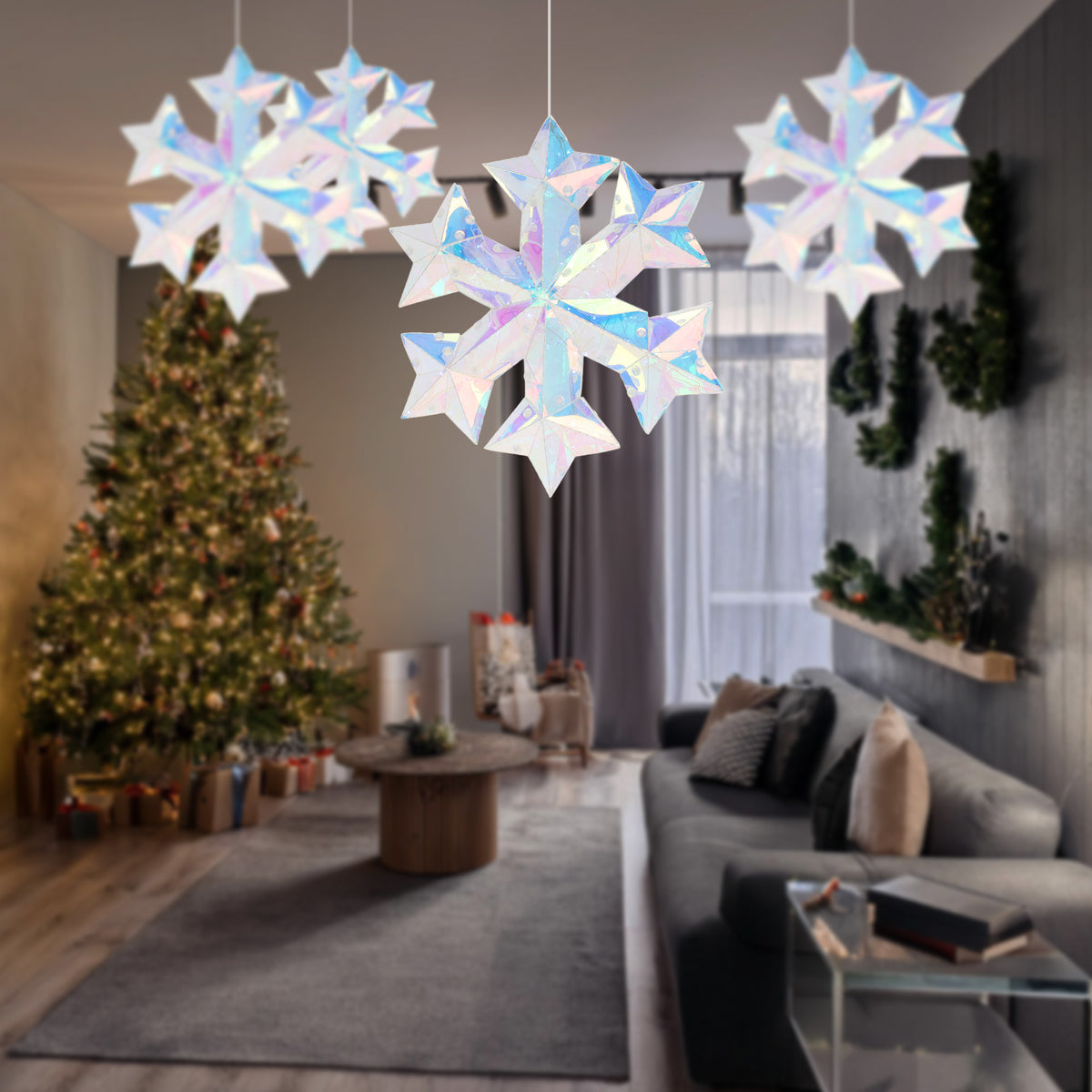 Copo de nieve luminoso 30 luces LED arco iris 27x5x27cm (4)