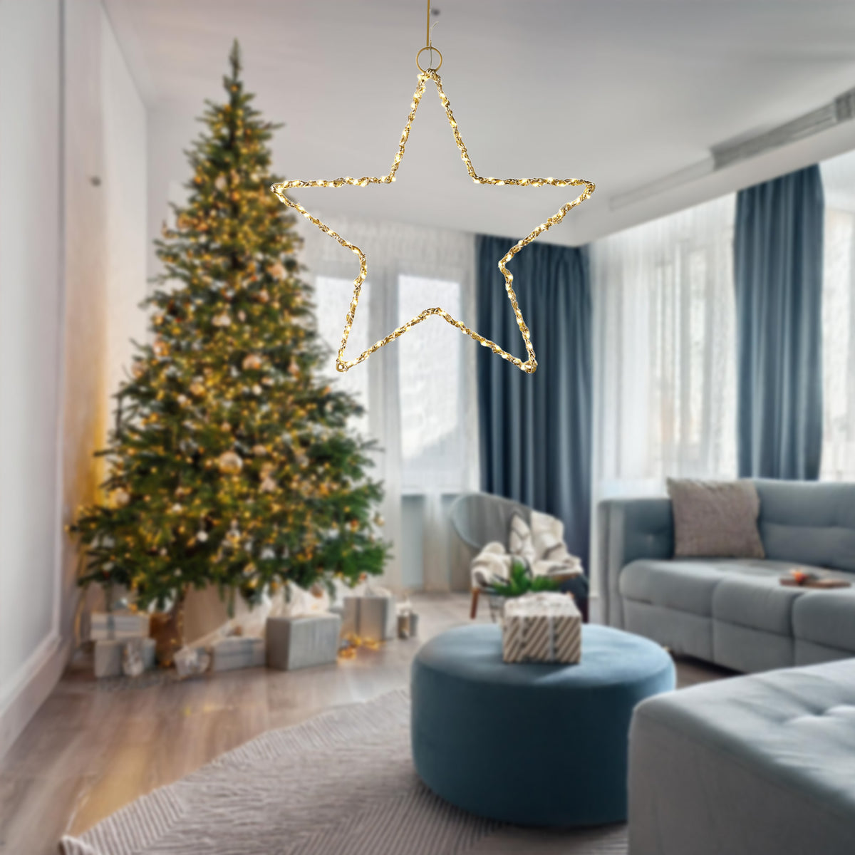 Estrella metal dorado luminosa con 120 luces LED 30x0,5x30cm (3)