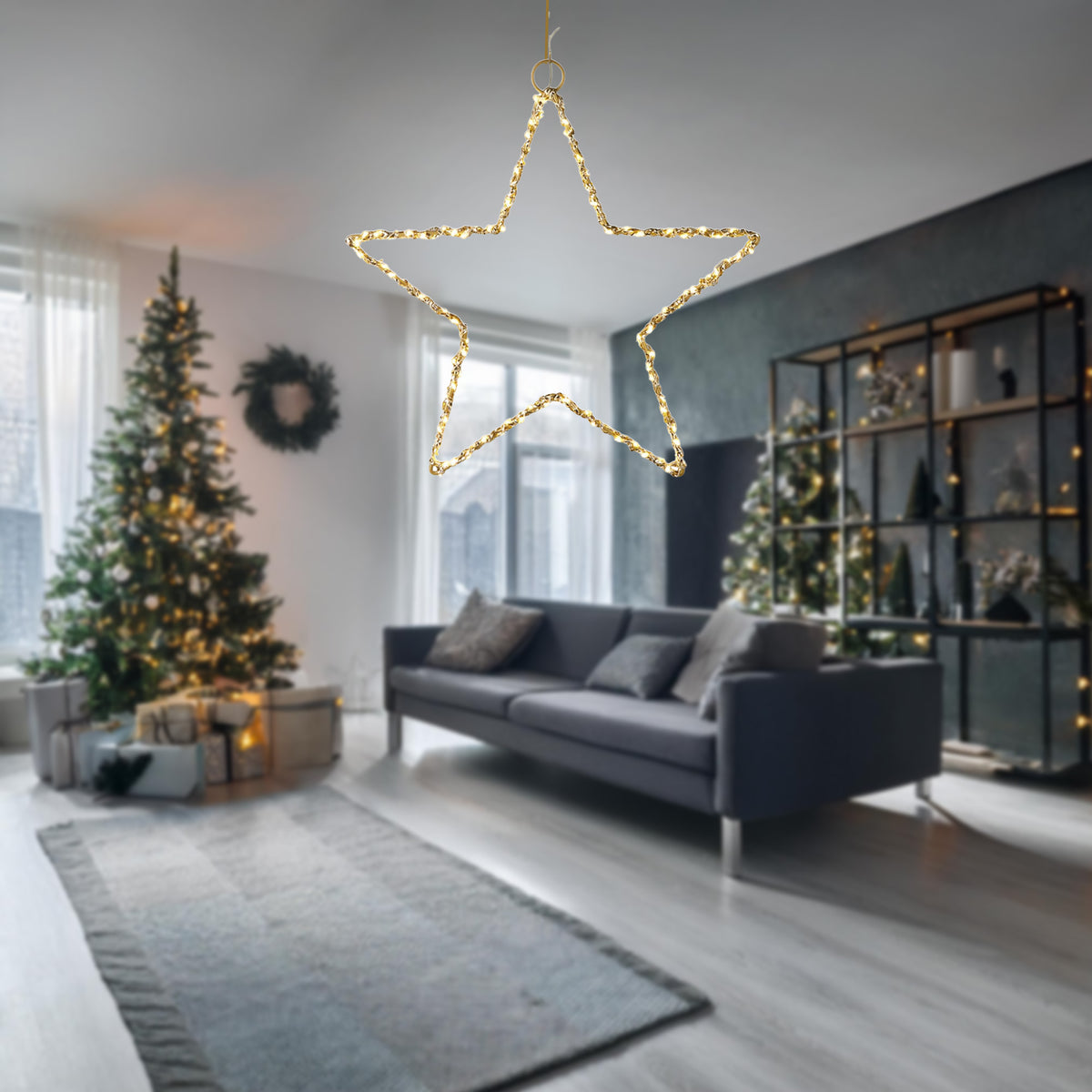 Estrella metal dorado luminosa con 120 luces LED 30x0,5x30cm (4)