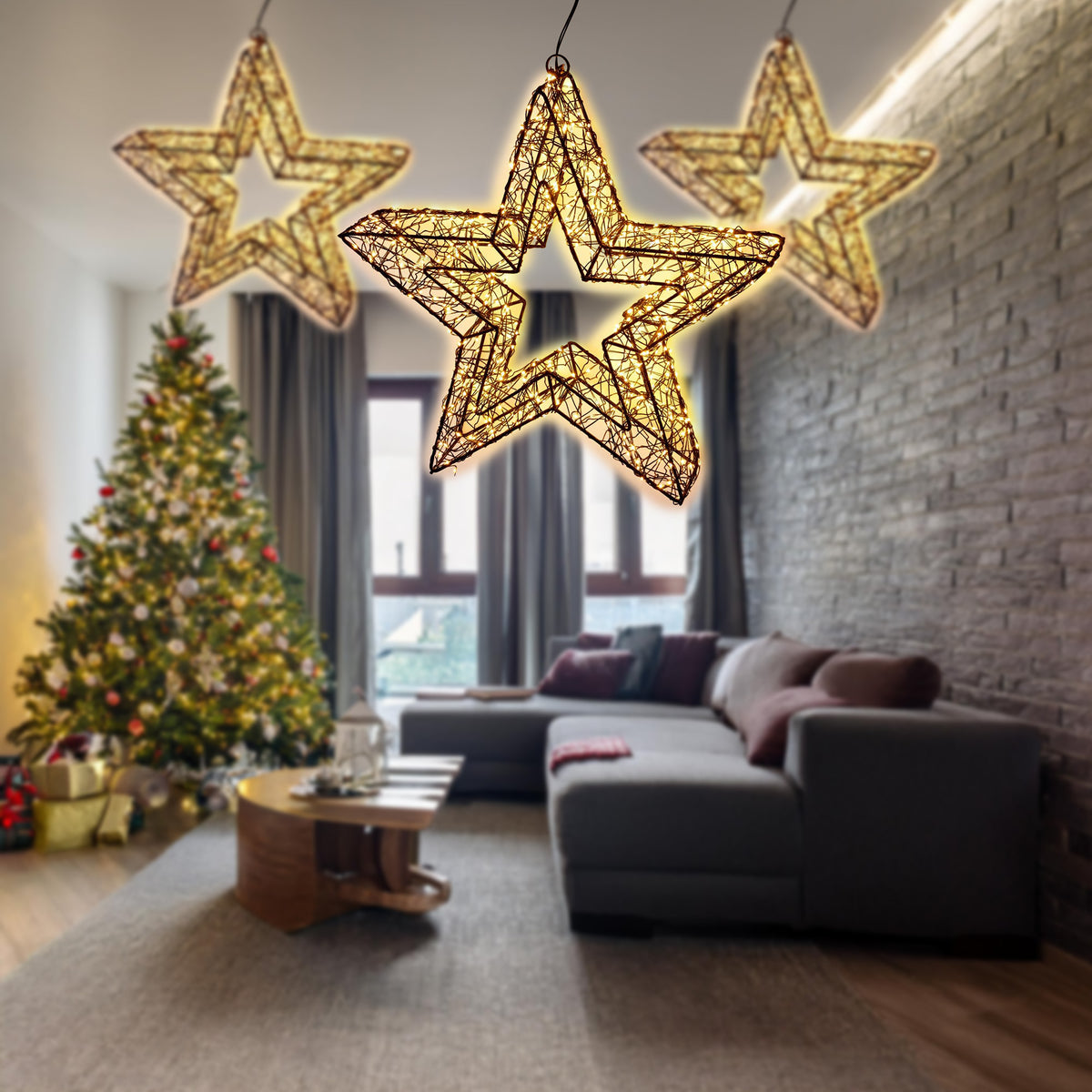 Estrella luminosa 500 luces LED con marco de metal 38x8x38cm (3)