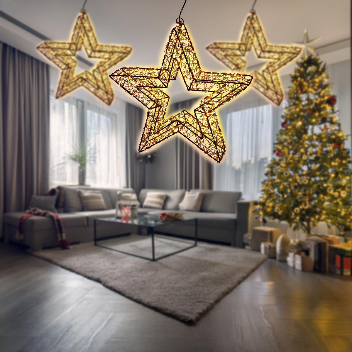 Estrella luminosa 500 luces LED con marco de metal 38x8x38cm (4)