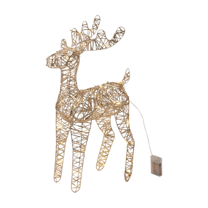 Reno luminoso navideño oro champagne 60 luces LED 36x14x60cm