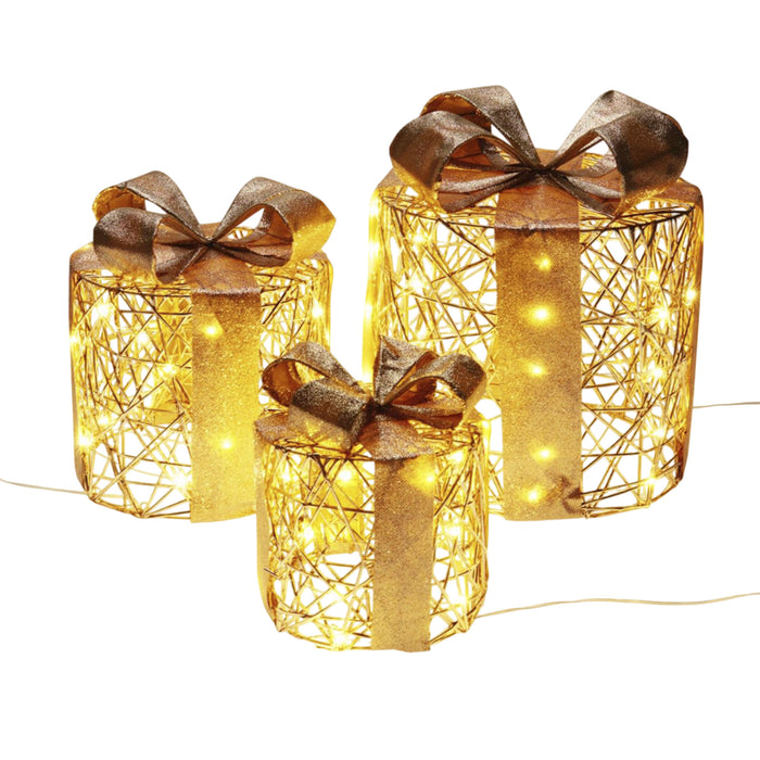 Set 3 cajas regalo redondas LED oro champagne tamaños variados