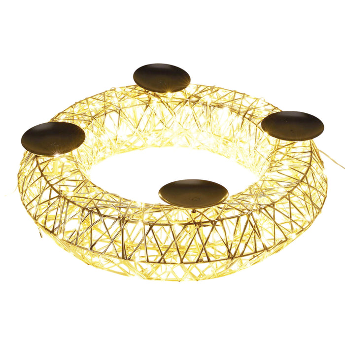 Corona portavelas navideña oro champagne 250 LED blanco cálido