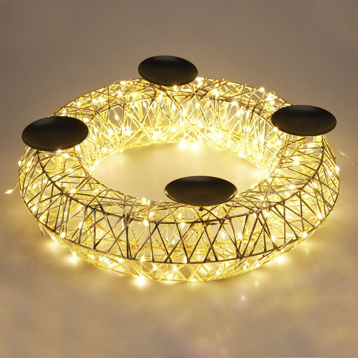 Corona portavelas navideña oro champagne 250 LED blanco cálido (4)