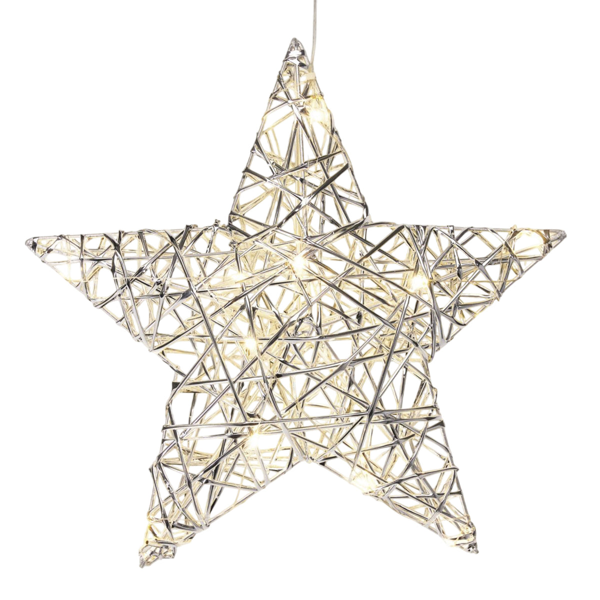 Estrella navideña plata 20 LED blanco cálido 30x8x30cm