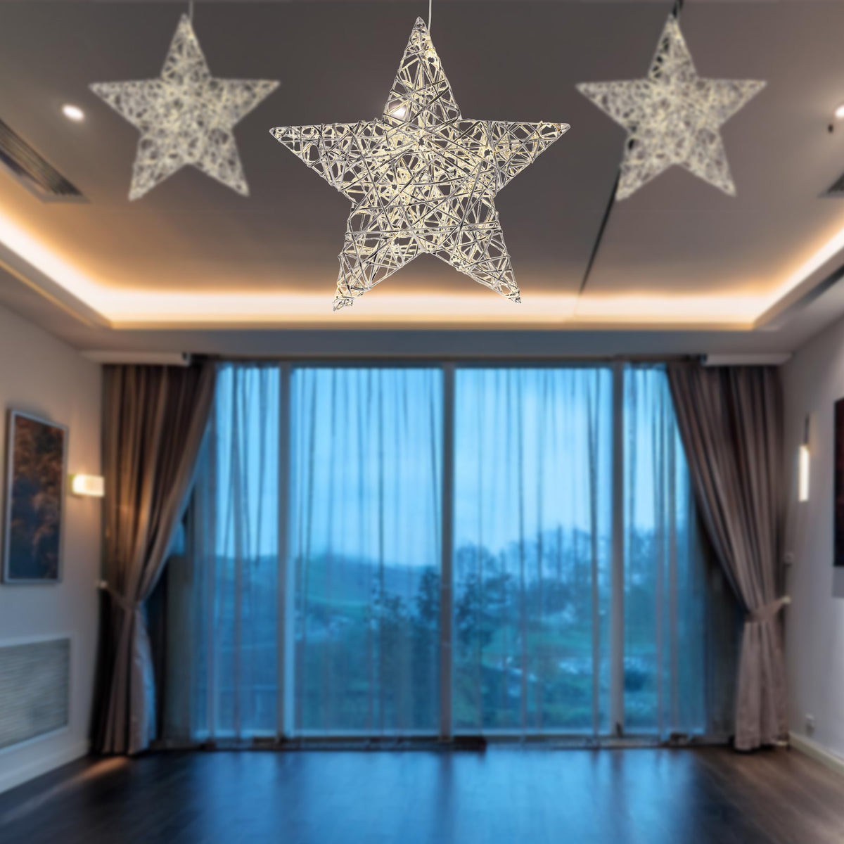 Estrella navideña plata 20 LED blanco cálido 30x8x30cm (3)