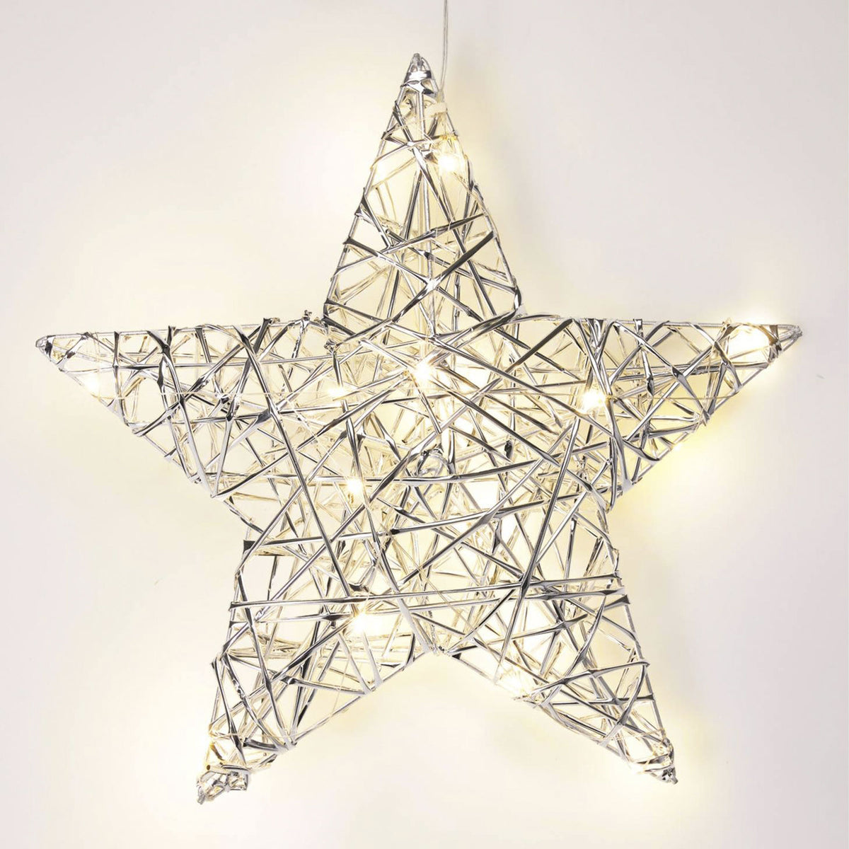 Estrella navideña plata 20 LED blanco cálido 30x8x30cm (5)