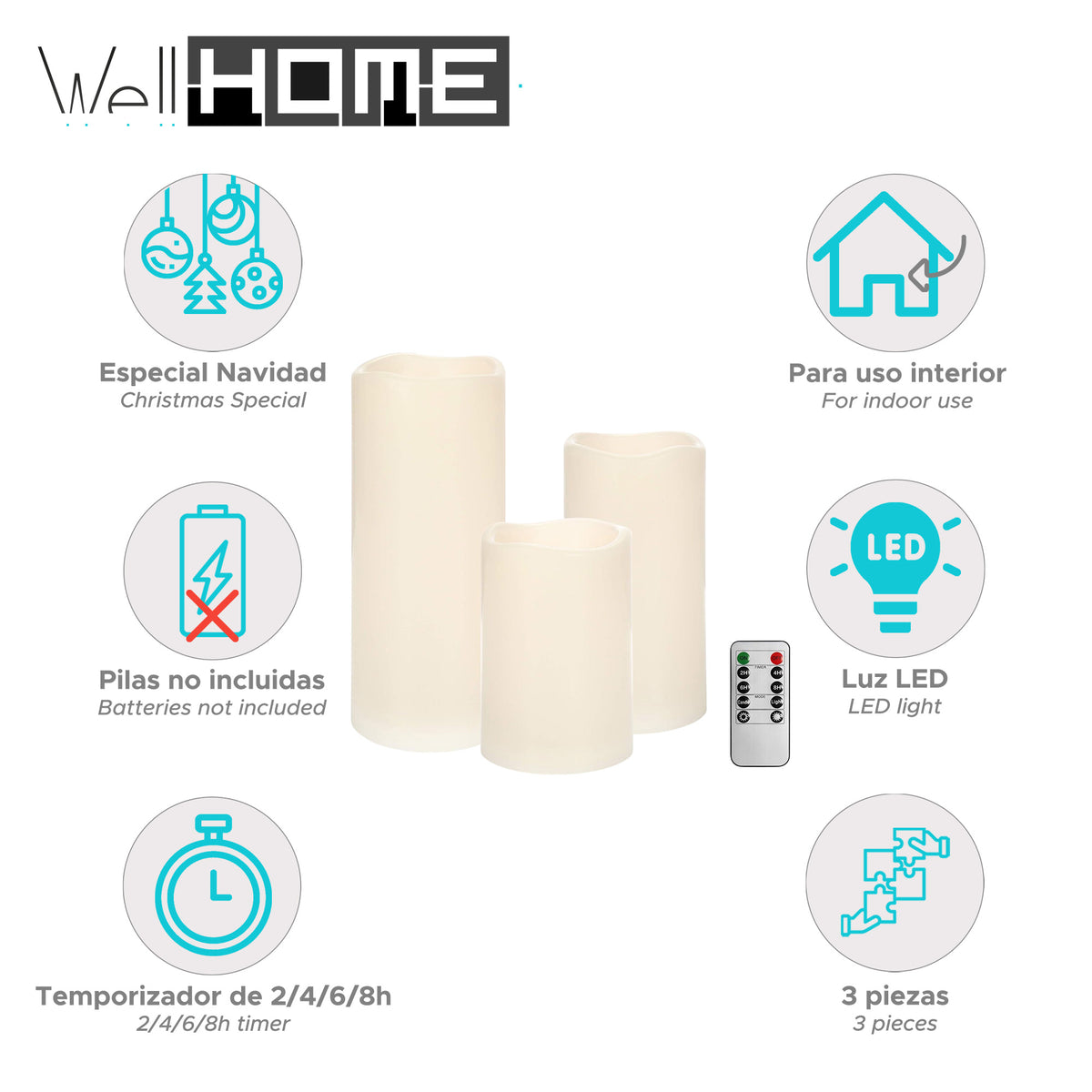 Set 3 velas LED parpadeantes con mando a distancia marfil (2)