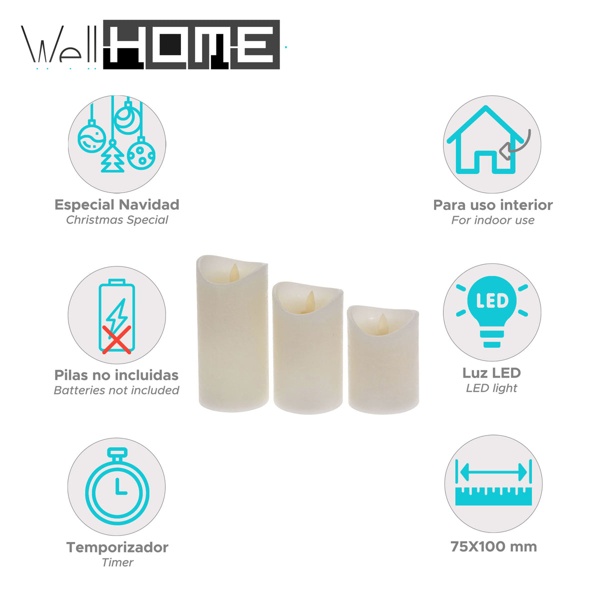 Set 3 velas LED efecto cera llama oscilante con mando (2)