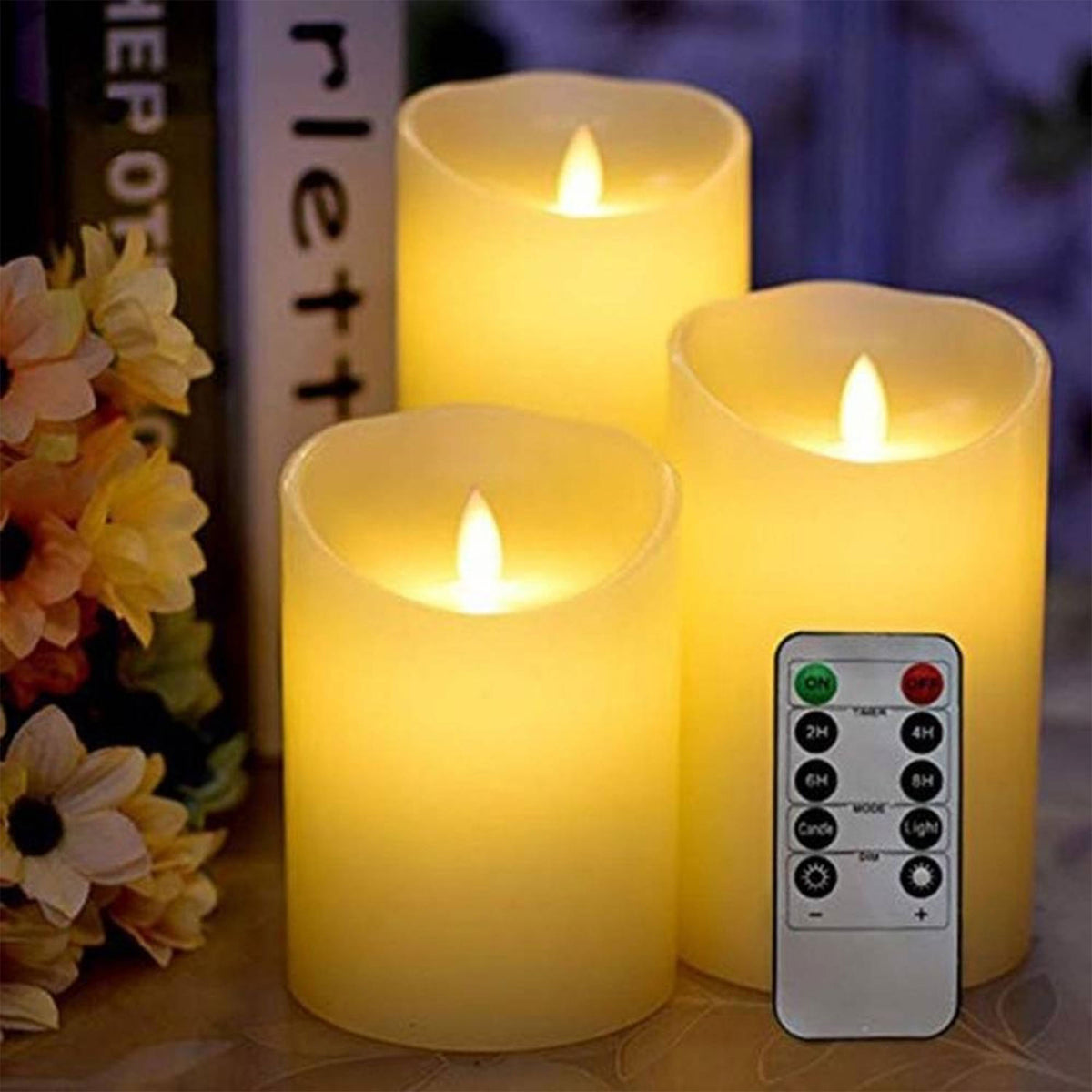Set 3 velas LED efecto cera llama oscilante con mando (3)