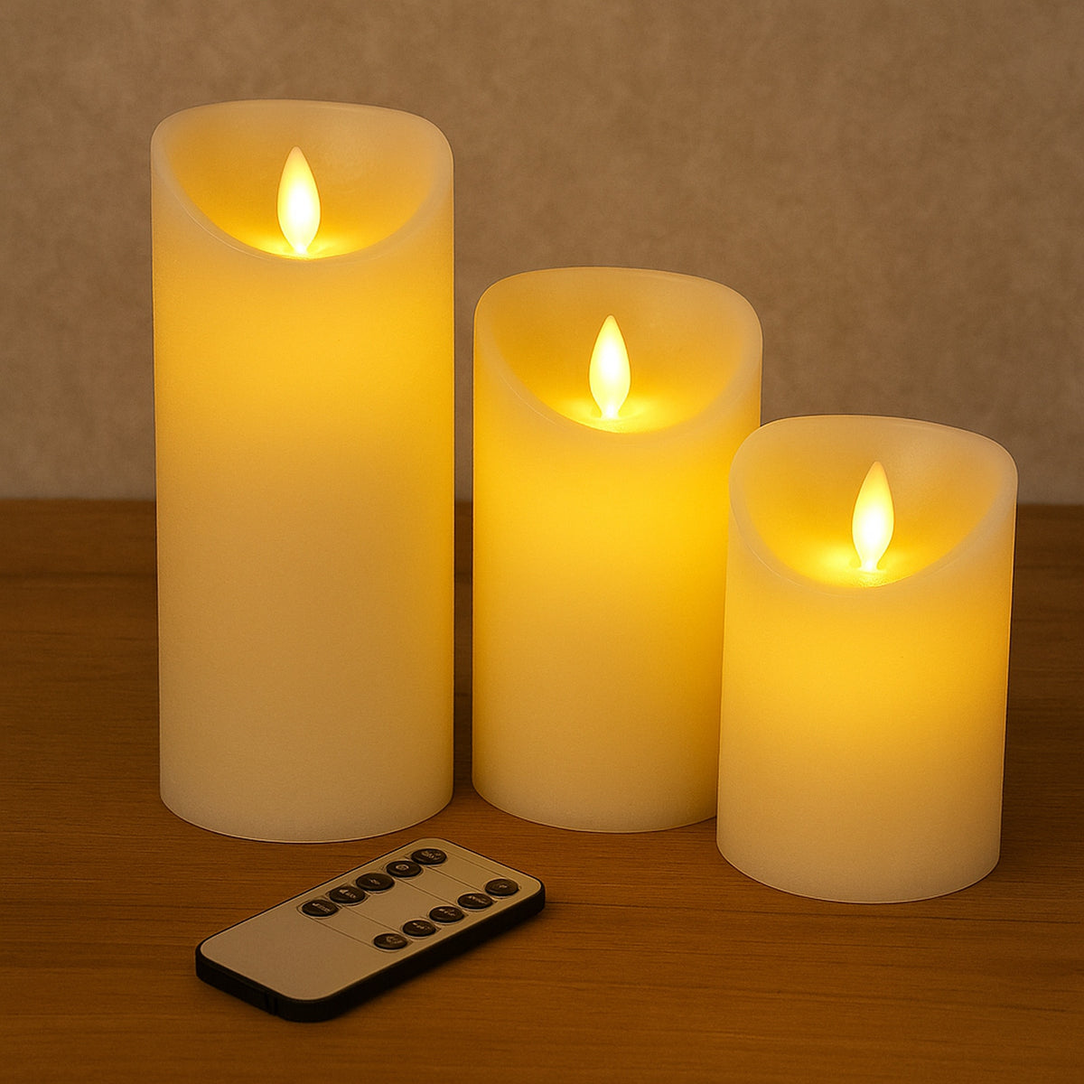 Set 3 velas LED efecto cera llama oscilante con mando (5)