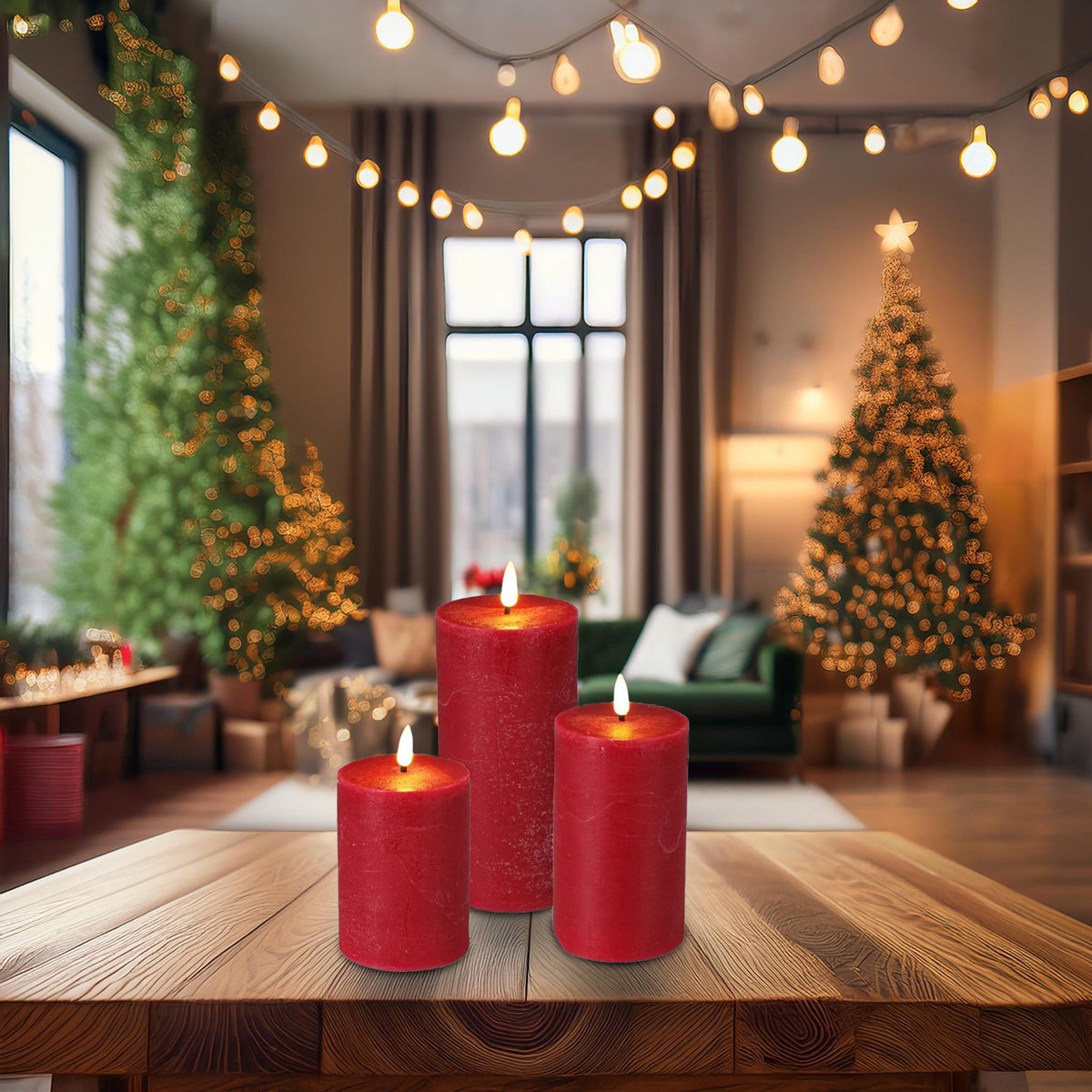 Set 3 velas LED rojas tamaños variados con temporizador (4)