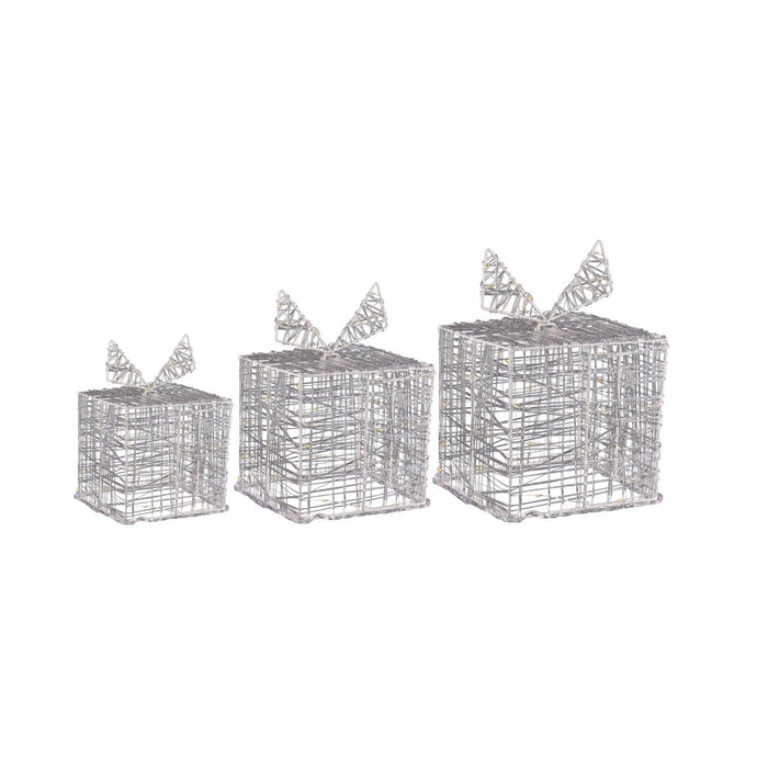 Juego 3 cajas de regalo luminosas 90 micro LEDs multicolores