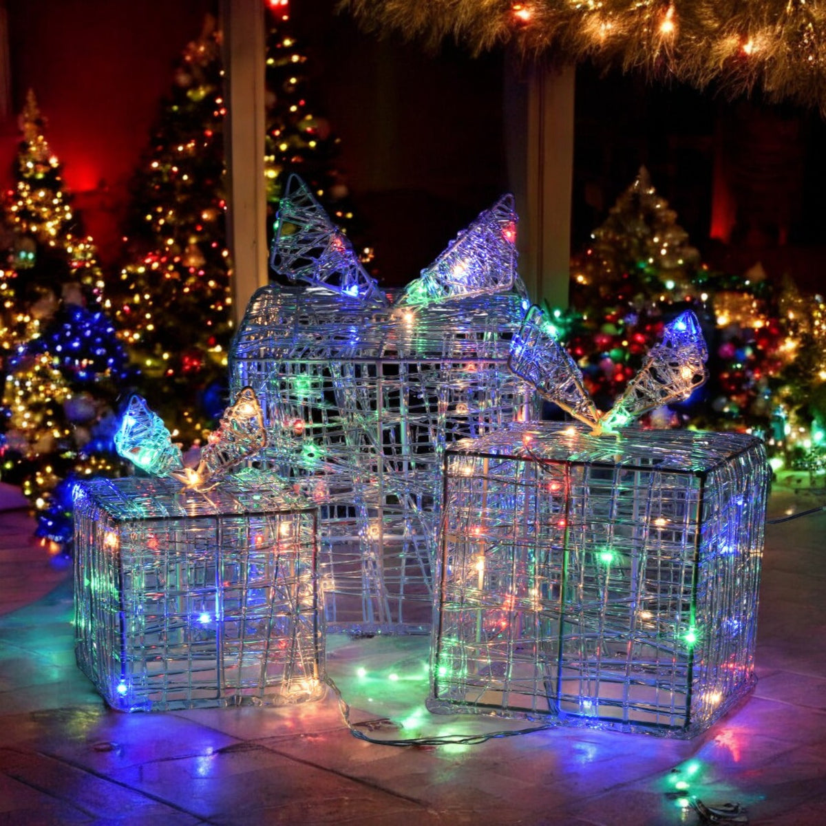Juego 3 cajas de regalo luminosas 90 micro LEDs multicolores (3)