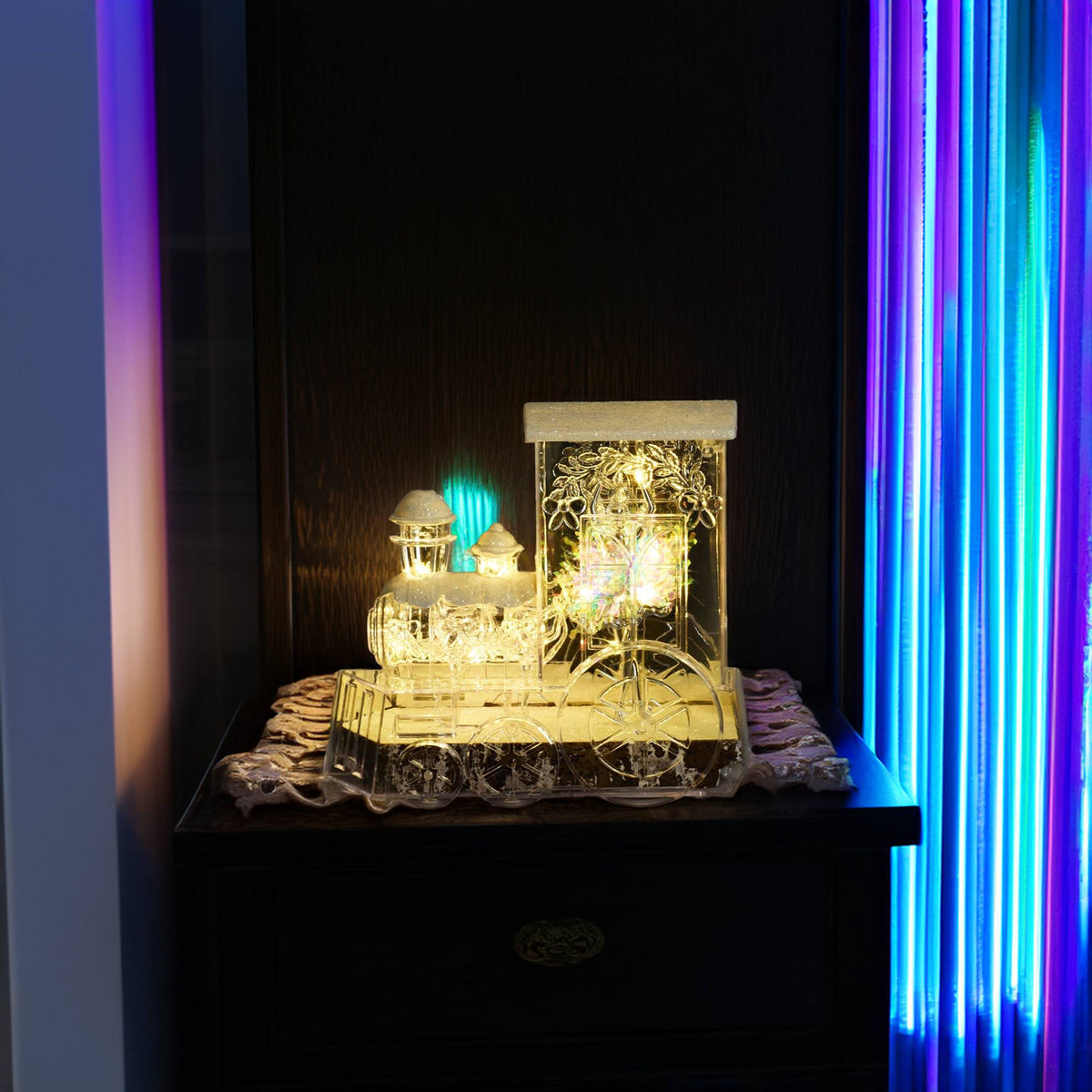 Decoración LED locomotora con bailarina y purpurina navideña (3)