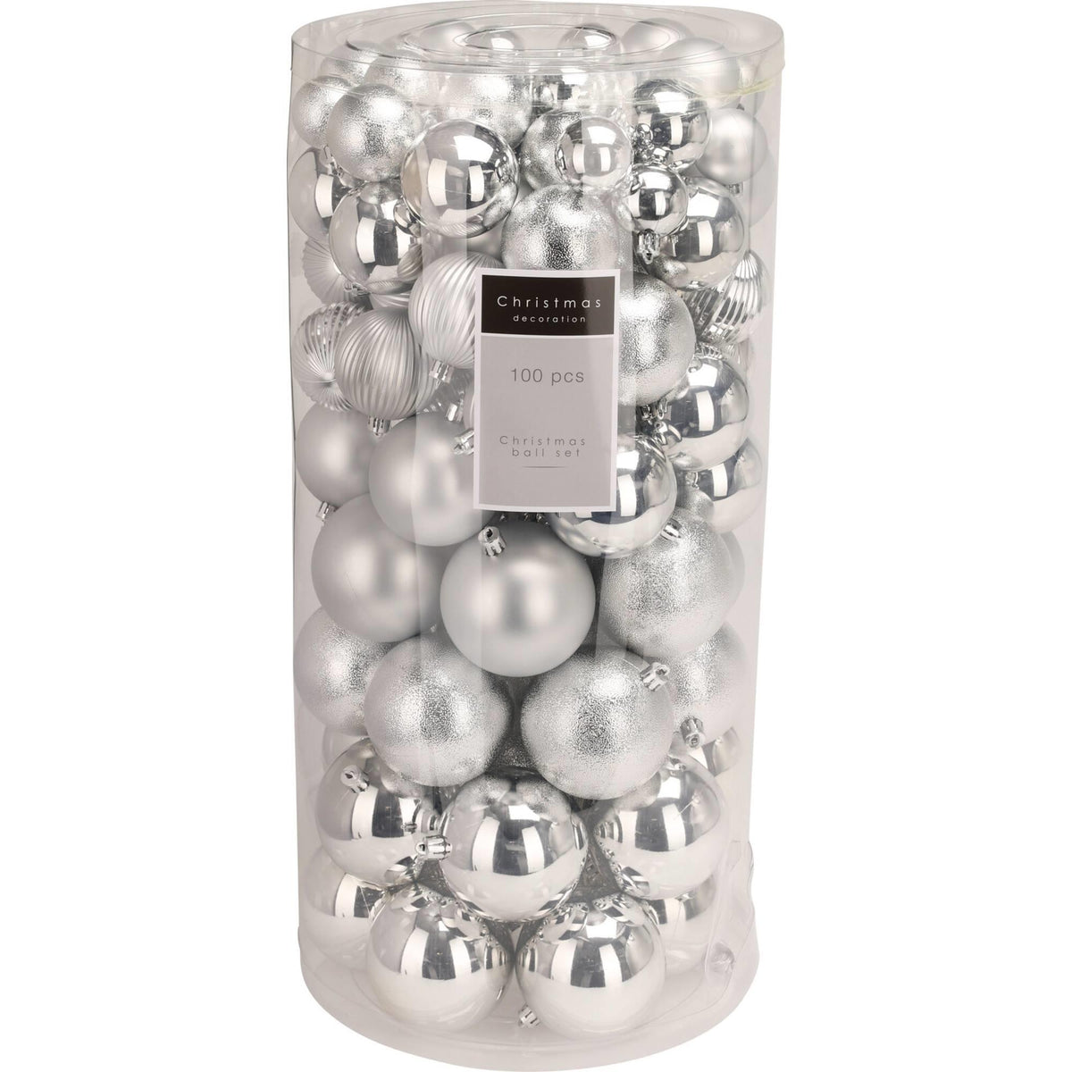 100 bolas de Navidad color plata en tubo PET diseños variados (5)