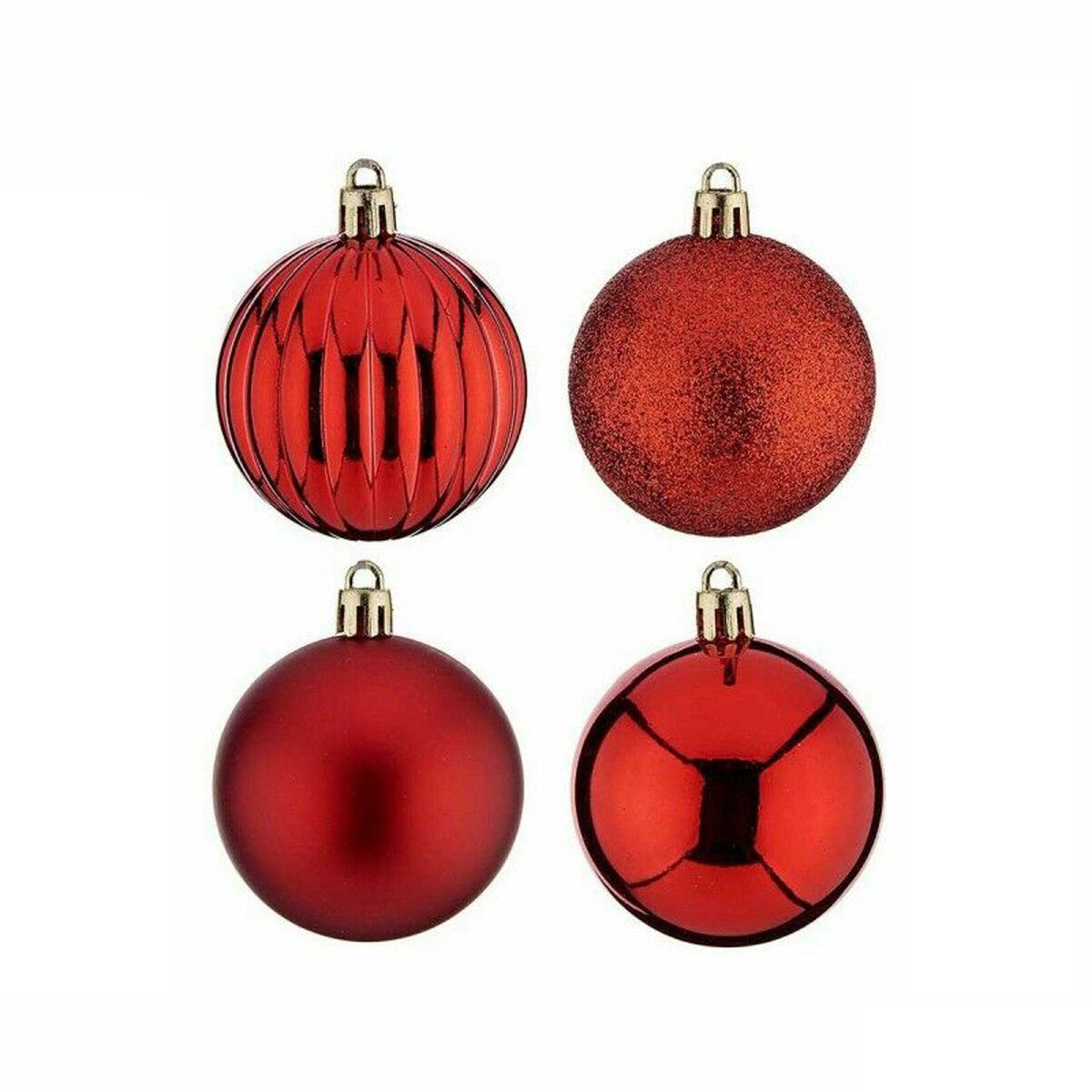100 bolas de Navidad color rojo en tubo PET diseños variados