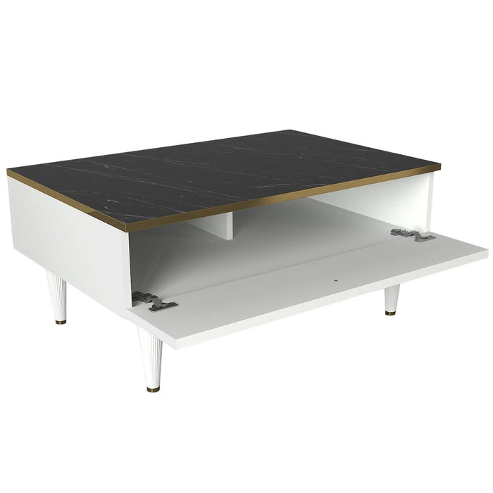 Mesa de centro melamina blanco, oro y negro 90x42,3x60cm