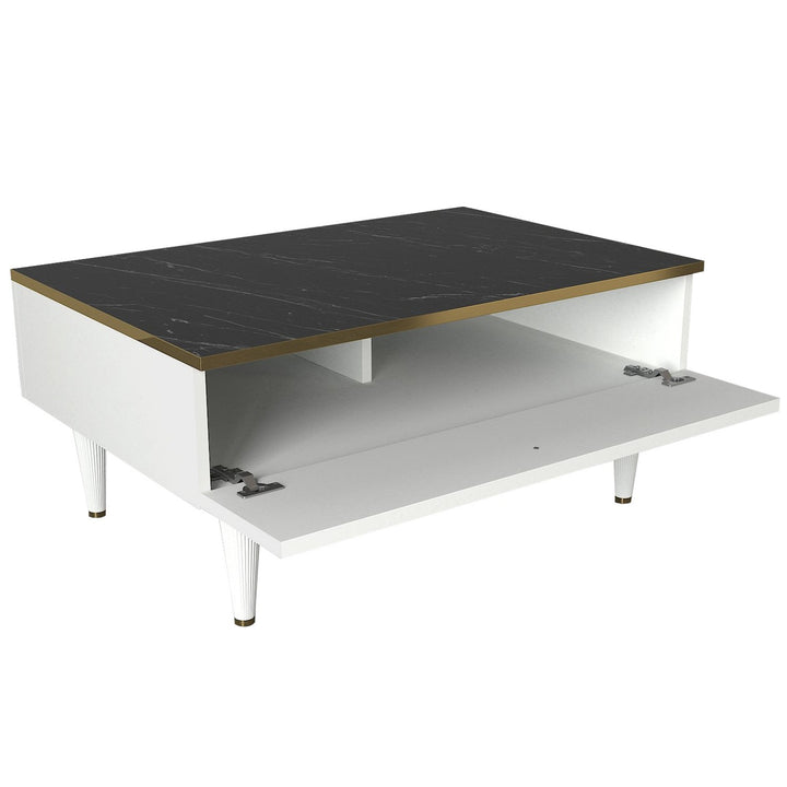 Mesa de centro melamina blanco, oro y negro 90x42,3x60cm