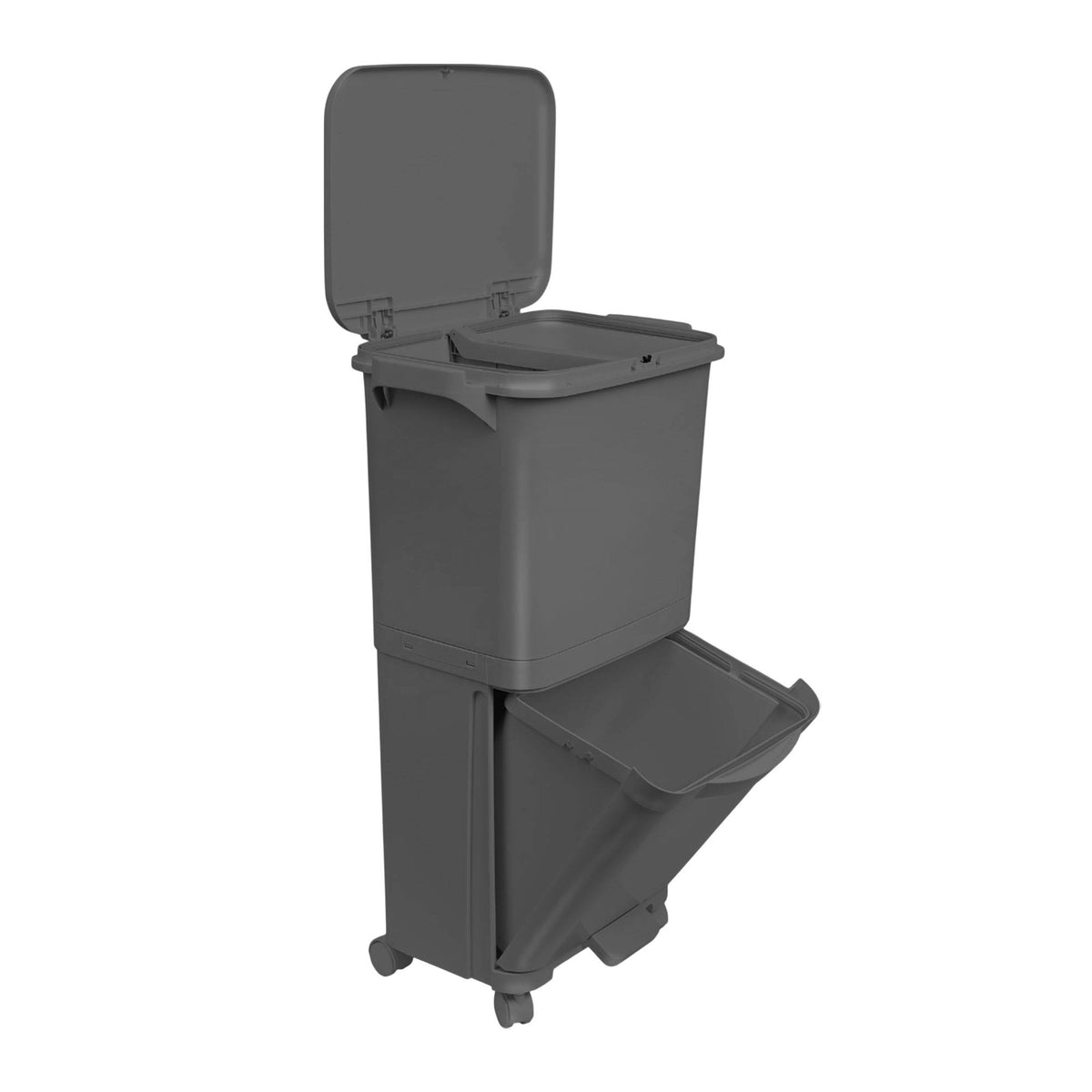 Papelera reciclaje 2 compartimentos pedal y ruedas 38L negro