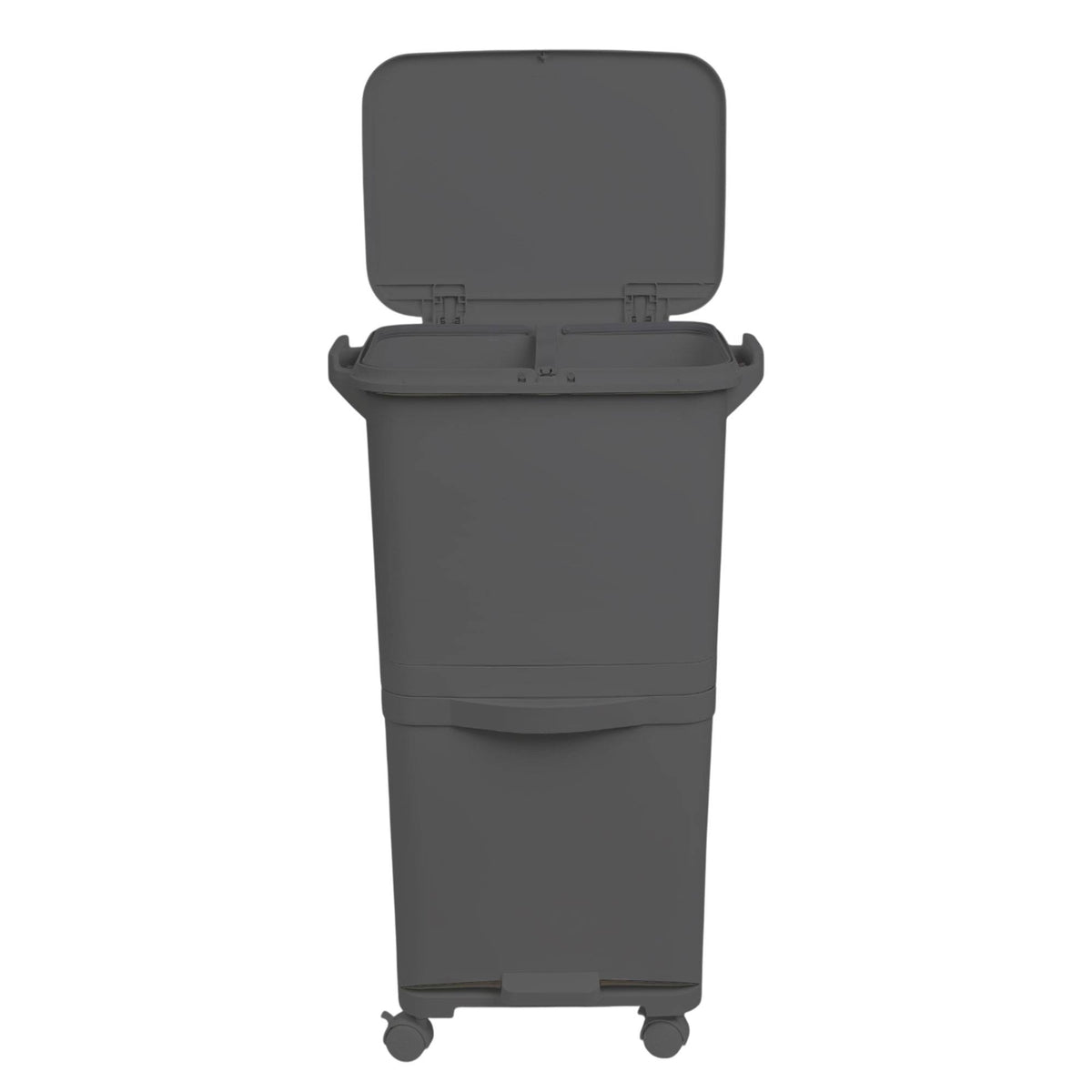 Papelera reciclaje 2 compartimentos pedal y ruedas 38L negro (8)