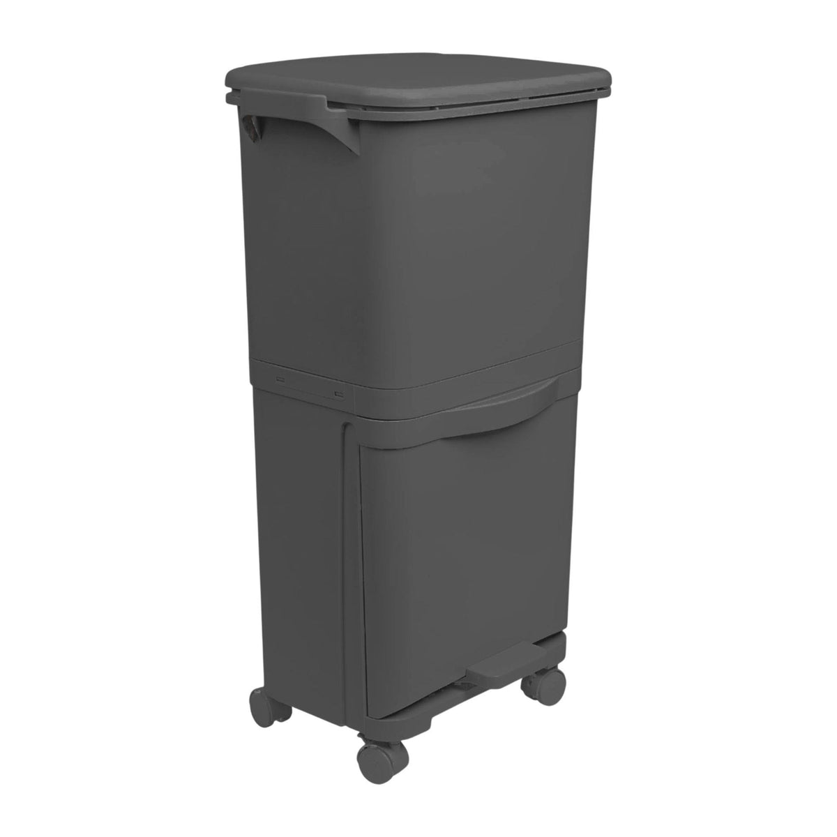 Papelera reciclaje 2 compartimentos pedal y ruedas 38L negro (9)