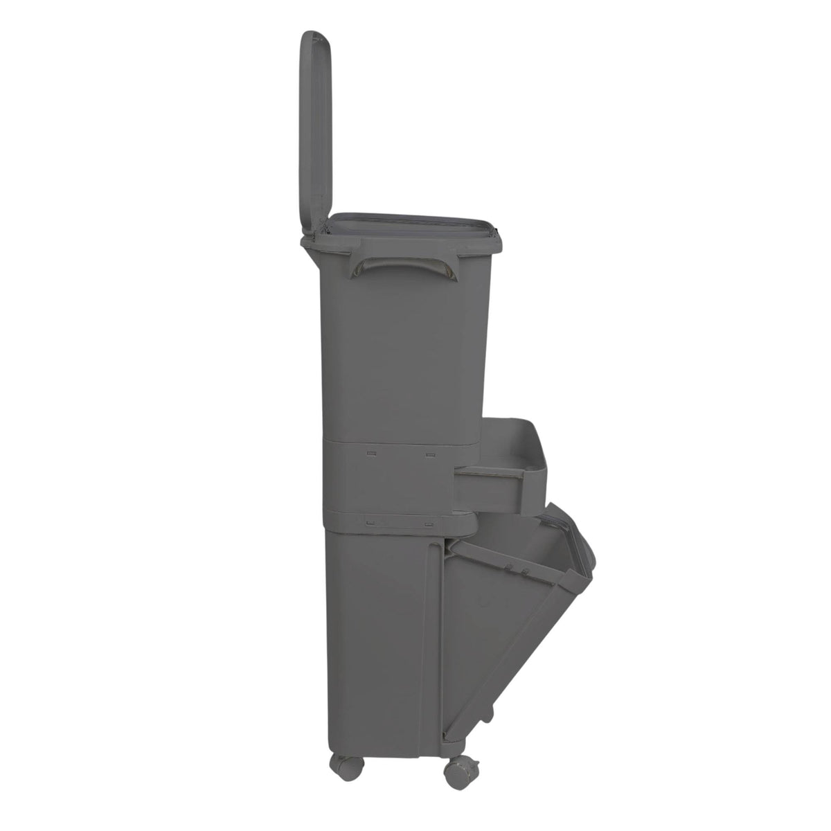 Papelera reciclaje triple comp. pedal ruedas negro 42L (6)