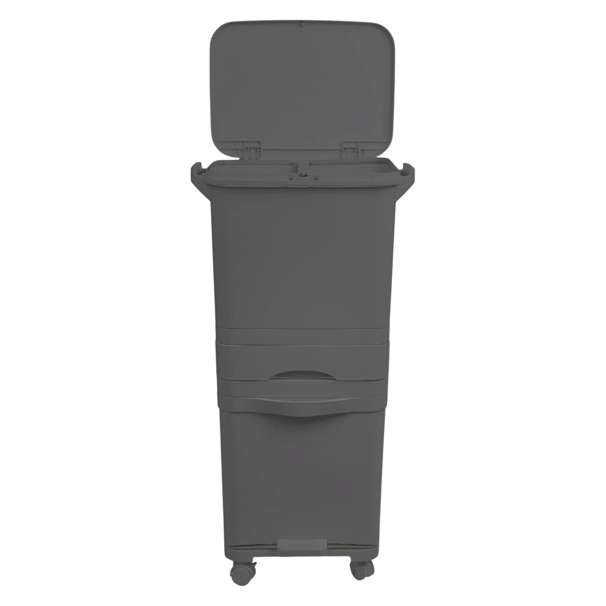 Papelera reciclaje triple comp. pedal ruedas negro 42L (8)