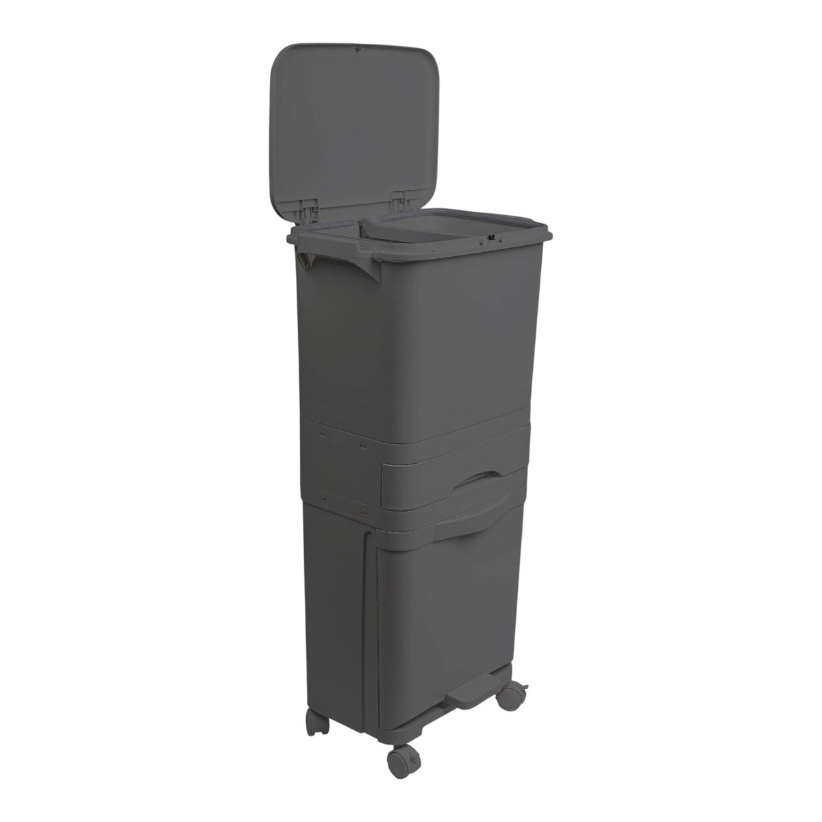 Papelera reciclaje triple comp. pedal ruedas negro 42L (10)