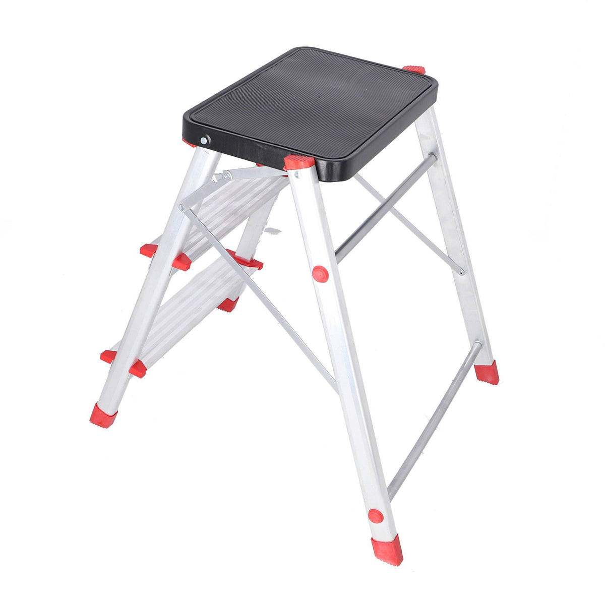 Escalera 3 peldaños aluminio plegable antideslizante color gris (6)
