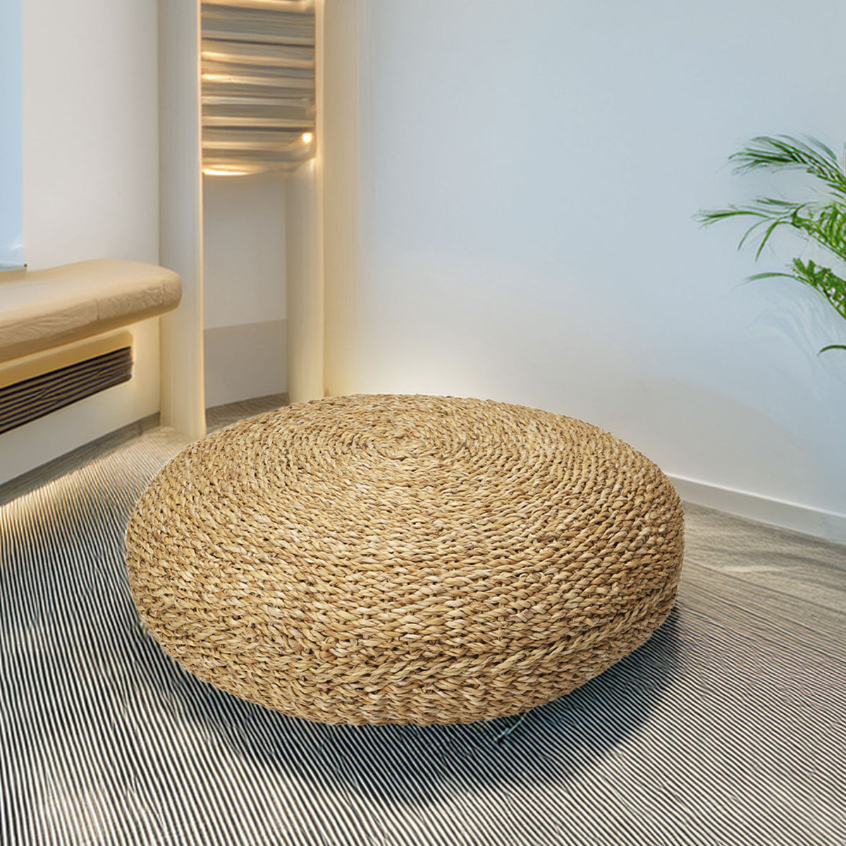 Puf redondo algodón beige Ø58x20cm (3)