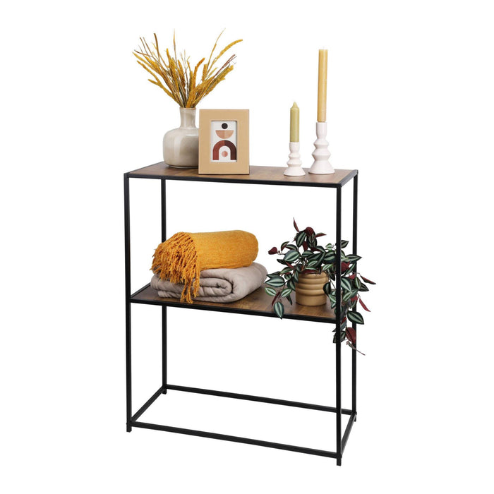 Mesa auxiliar de hierro con estantes de MDF 70x31x85cm