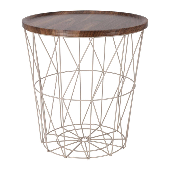 Mesa auxiliar de metal con bandeja MDF color marrón Ø37x39cm