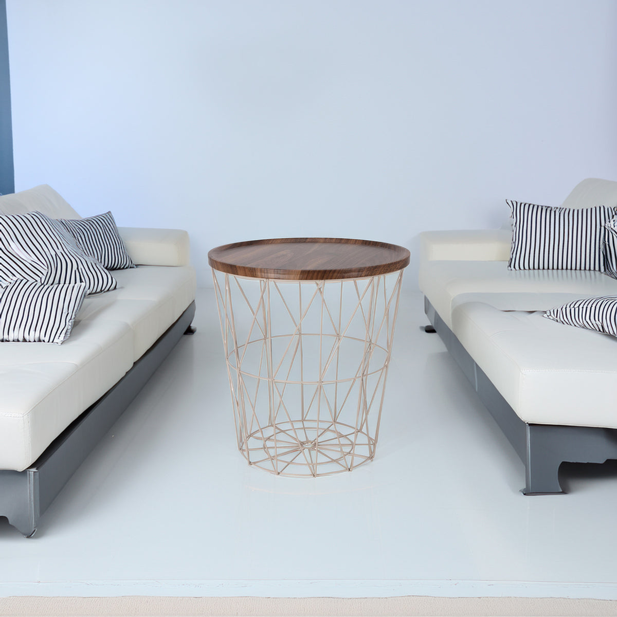 Mesa auxiliar de metal con bandeja MDF color marrón Ø37x39cm (4)