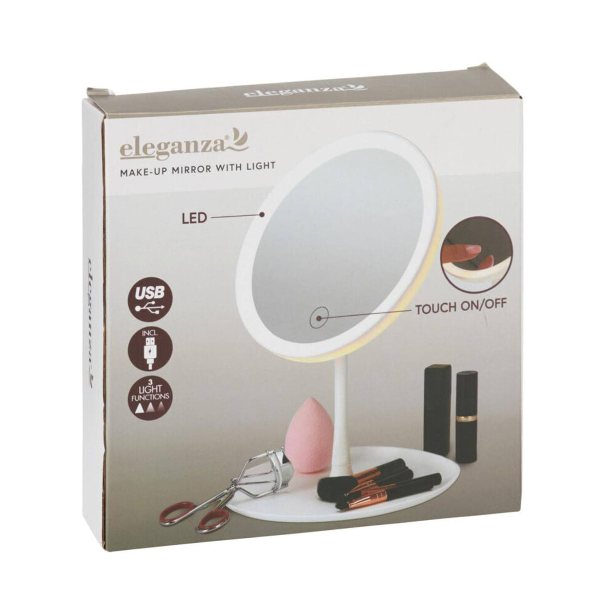 Espejo con luces LED recargables ajustables carga USB Ø18,5x27cm (5)