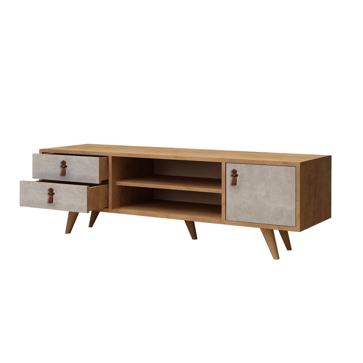 Mesa de TV melamina color marrón roble y blanco 120x53x40cm