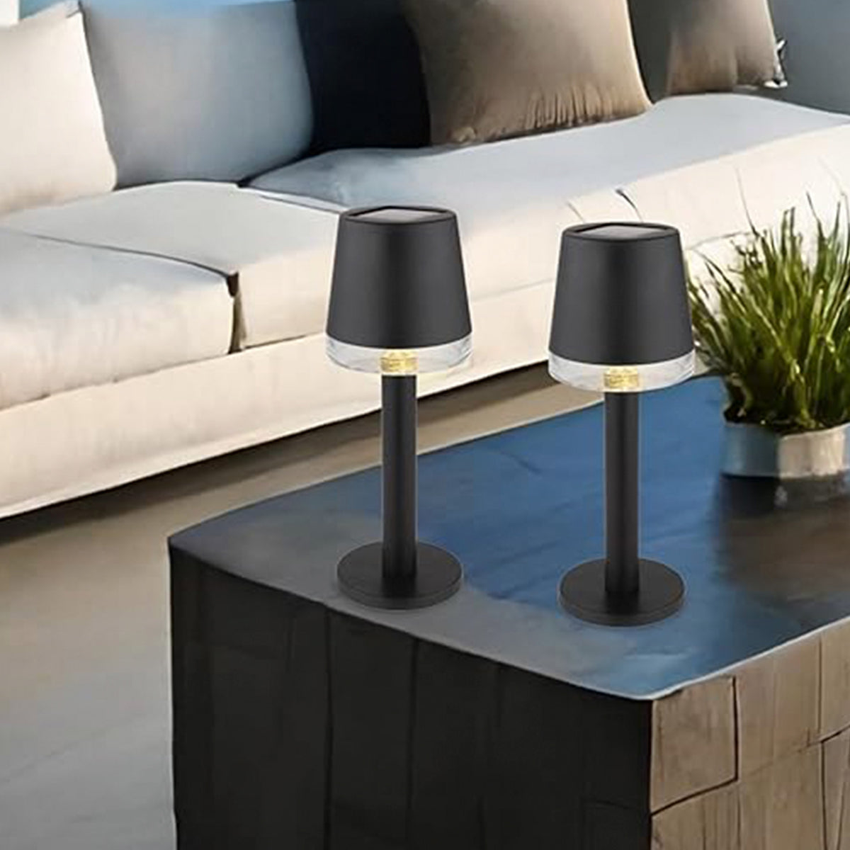 Lámpara de mesa solar LED blanco cálido negro 8x21 cm (4)