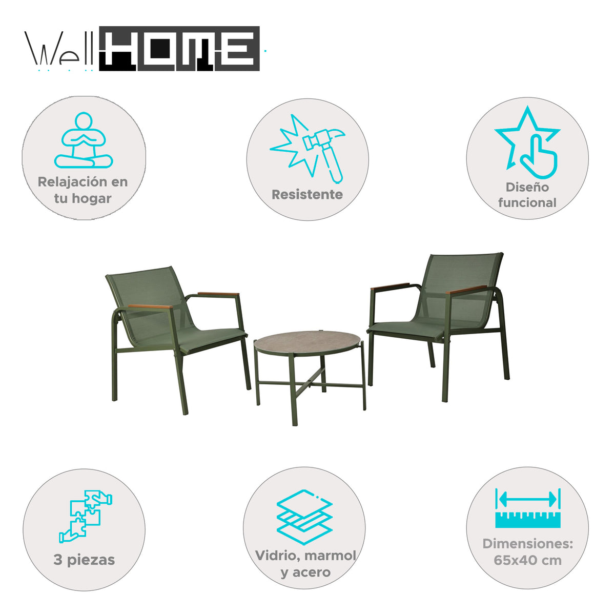 Conjunto muebles jardín 3 pzs color verde acero galvanizado (2)
