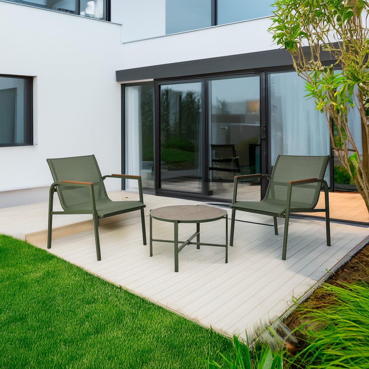 Conjunto muebles jardín 3 pzs color verde acero galvanizado (4)