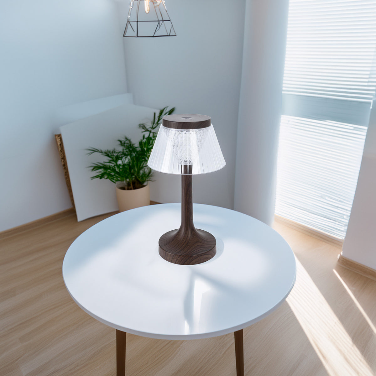 Lámpara de mesa LED efecto madera recargable 15x27 cm (3)