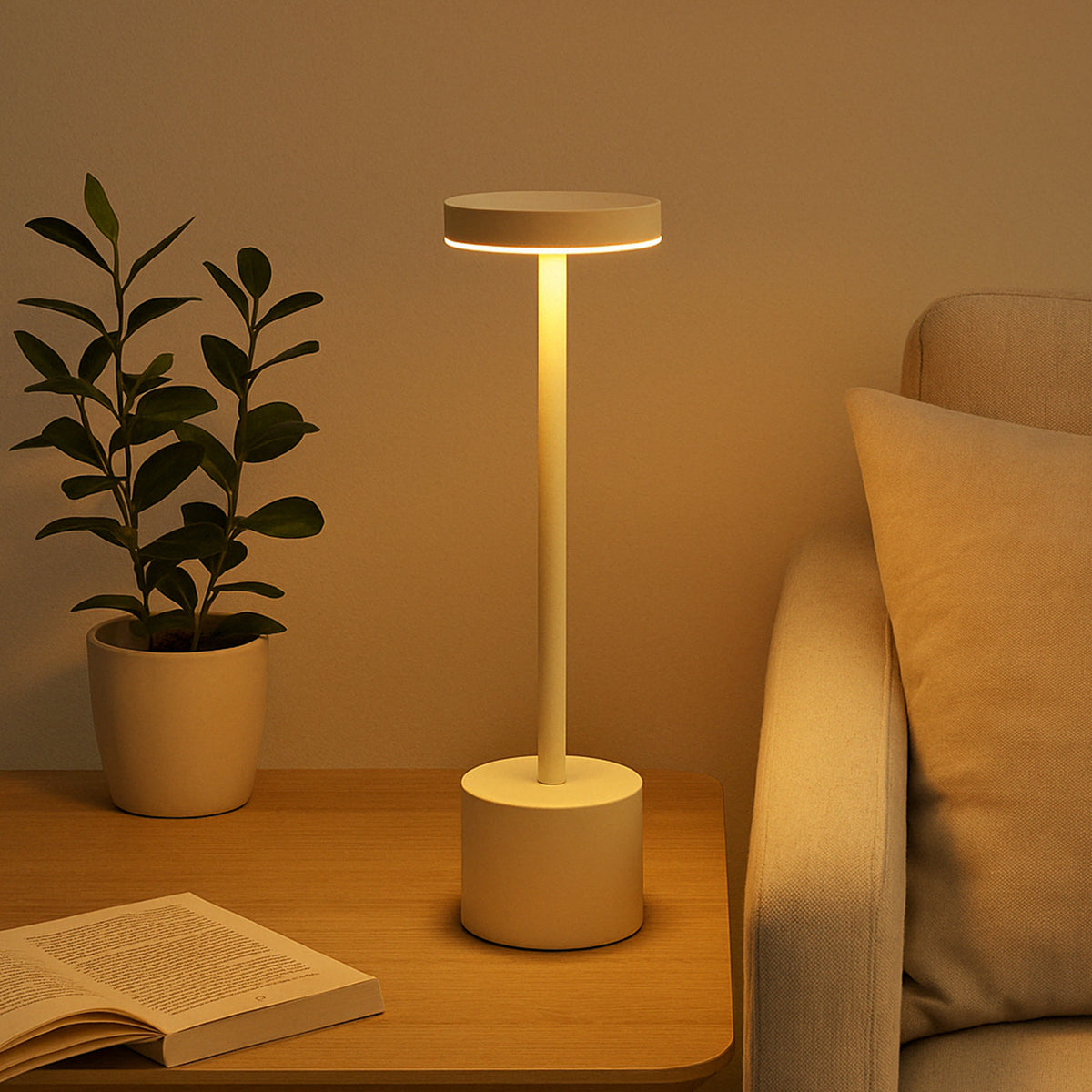 Lámpara de mesa LED crema 24 luces 3 modos iluminación Ø8x34cm (3)