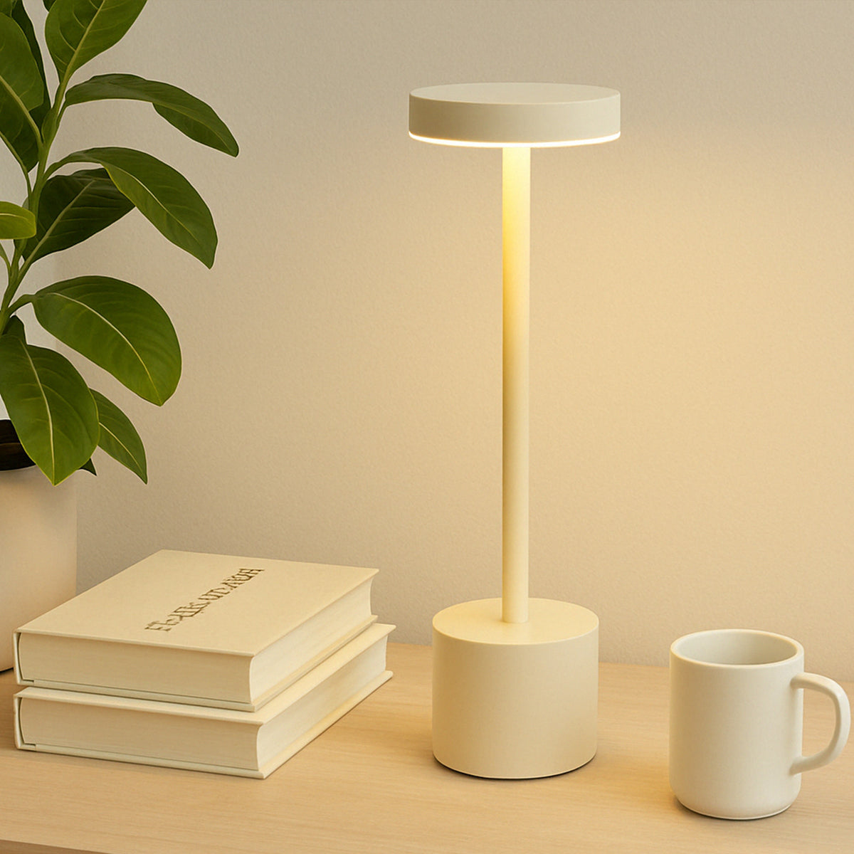 Lámpara de mesa LED crema 24 luces 3 modos iluminación Ø8x34cm (4)