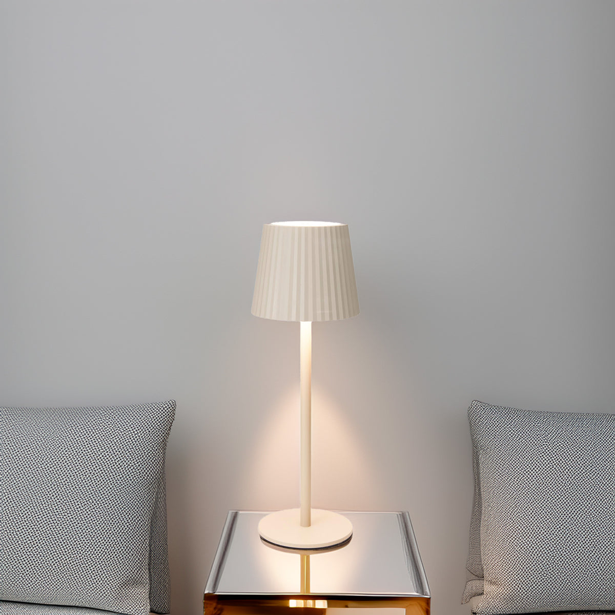 Lámpara de mesa LED recargable crema 3 niveles brillo Ø9x27,5cm (3)